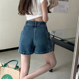 Korean Style High Waist Skirt Shorts Women Summer Pockets Denim Shorts Woman Double Button A Line Skirt Pants Female