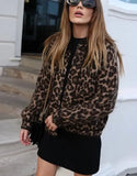 Leopard Print Vintage Wool Women O-neck Coat Single Breaste Long Sleeve Fleece Warm Casual Jacket Autumn Chic Lady Overcoat