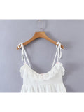 Women Sweet Lace Patchwork White Sling Dress Sleeveless V Neck Female Mini Sexy Dresses