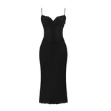 Elegant Midi Spaghetti strap Corset Dress Satin Black Bodycon Birthday Party Dresses Sexy Casual Women Summer Dresses