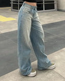 Y2k Vintage High Waisted Blue Washed and Distressed Jeans Fashion Harajuku Baggy Straight Pants Casual Classic  Trousers New