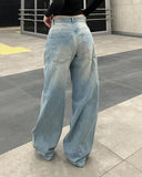 Y2k Vintage High Waisted Blue Washed and Distressed Jeans Fashion Harajuku Baggy Straight Pants Casual Classic  Trousers New