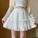 Mini Skirts for Women French Style High Waist A-line Ruffles Solid Simple Pleated Skirt Y2k Harajuku Ulzzang Female Baggy Chic