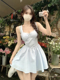 Y2k Fairycore Blue Corset Dress Women Korean Fashion Sweet Lace High Waist Tunic Slip Mini Princess Prom Dresses Summer