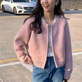 Darianrojas  -  holiday outfits Korean Autumn Vintage Knitwear Coat Casual Short Jumpers Jackets Outerwear Knitted Cardigan Women Sweet Zipper Cropped Sweaters