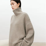 Thickened turtleneck 100% pure cashmere sweater women's loose lazy knit silhouette sweater European products