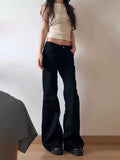 Darianrojas  -  Women Gyaru Japanese Harajuku Trashy Y2K Black Jeans Low Rise Flare Denim Pants 2000s Bell-Bottom Trousers Kpop Grunge Stylish