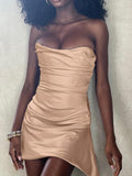 Summer Satin Dress Bodycon Women Party Dress New Arrivals Mini Strapless Dress Sexy Celebrity Birthday Night Dresses