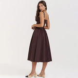 Autumn Dress Woman Trendy Midi Spaghetti Strap Dress Brown Long One-piece Dress Gown New in Sexy Birthday Dress