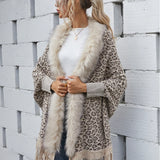 Darianrojas  - holiday outfits Leopard Print Sweater Autumn and Winter New Style Wool Collar Cardigan Shawl Knitted Jacket