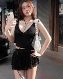 Women's Halter Lace Two Pieces Sets Spaghetti Strap Camisole Hip Slim Mini Skirt New Streetwear Female Dress Suit Hot