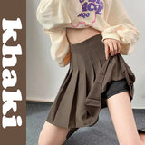 High Waist Pleated Skirt Women Preppy Style Zipper A Line Mini Skirts Woman Solid Color Summer Short Skirts Female