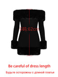 Faux Fur Elegant Party Dresses for Women Black Off The Shoulder Formal Occasion Dresses Mini New in Winter Women Clothing