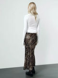 Women Leopard Print Long Skirt Summer Fashion Vintage Animal Print Slim Zipper Midi Straight Skirt Y2K High Street