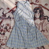 Y2K Vintage Kawaii Women Dress Casual Sleeveless Slim Office Ladies Sweet Elegant Plaid Mini Dresses Girls Summer Clothing
