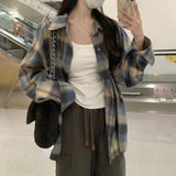 Darianrojas  - holiday outfits New Korean Fashion Tops Womens Plaid Shirt College Style Design Blouses And Tops Long Sleeve Casual Female Checked Clothes