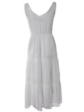 White Lace Summer Dresses Women Elegant Sexy Sleeveless Backless Midi Dress Fashion Romantic Spaghetti Strap A-Line Beach Dress