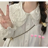 Darianrojas  - holiday outfits Preppy Style White Blouses Lolita Peter Pan Collar Shirt  Button Up Cute Tops Japanse Style Vest Chic Fashion Clothing Fall