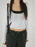 Autumn New Slim Two Pieces Set Women Grunge Solid Streetwear Tops + Sleeveless All Match Black Vest Y2k Aesthetic Fashion