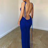 Dress Sexy Orange Spaghetti Strap Slim Dress For Women Long Club Party Beach Dress Summer Blue Outfits