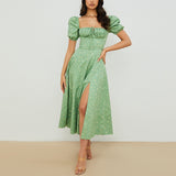 Short Sleeve Elegant Long Dresses Women Summer Floral Print Vestidos Square Neck Sexy Maxi Dress Beach