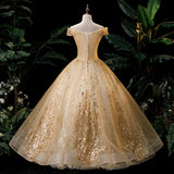 Gold Quinceanera Dress Off The Shoulder Party Prom Dress Ball Gown Vintage Lace Quinceanera Gown Plus Size Vestidos