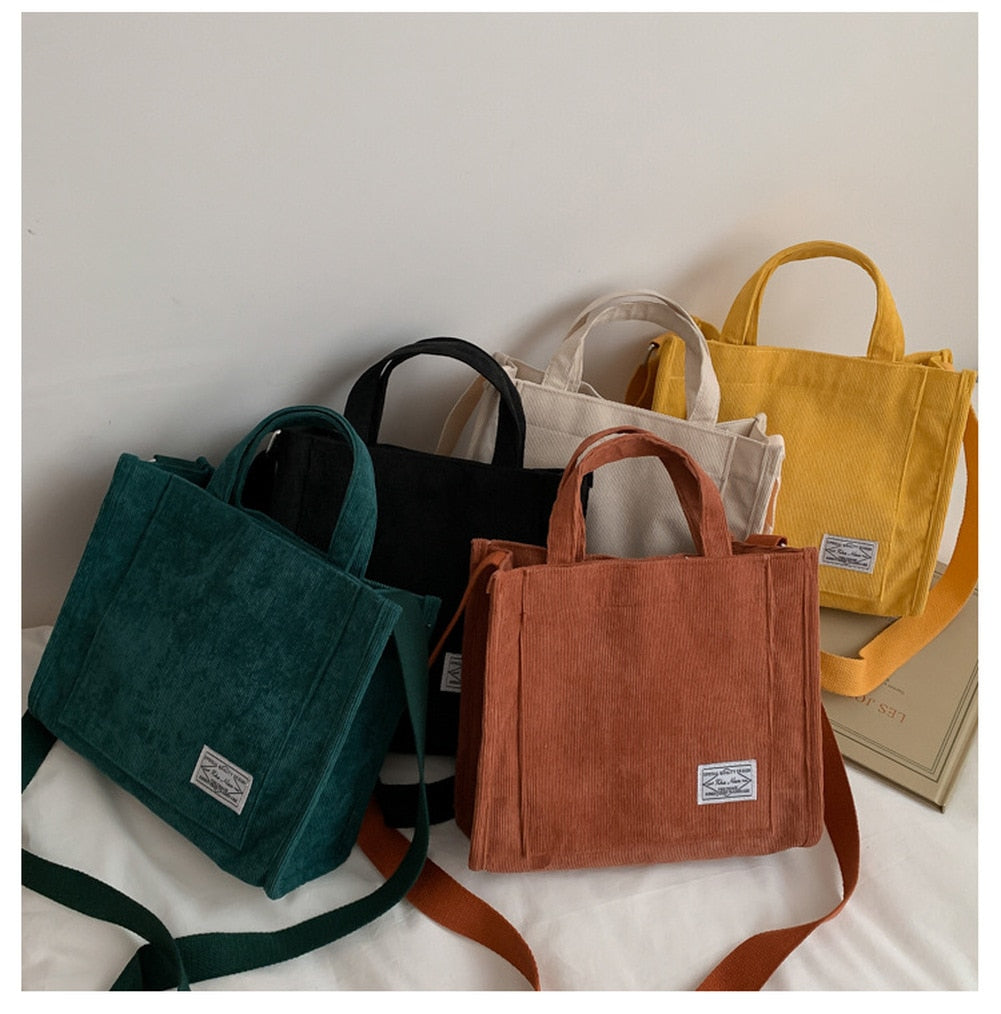 Darianrojas Women Corduroy Zipper Shoulder Bag Small Cotton Canvas Handbag Casual Tote Female Eco Crossbody Bag Vintage Messenger Bags