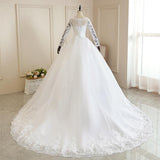 Full Sleeve Muslim Lace Wedding Dresses With Big Train New Luxury Ball Gown Wedding Dress