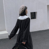Darianrojas Autumn Gothic Lolita Kawaii Dress Women Peter Pan Collar Long Sleeve Black Midi Dress Lace-up Mall Goth Japanese Harajuku