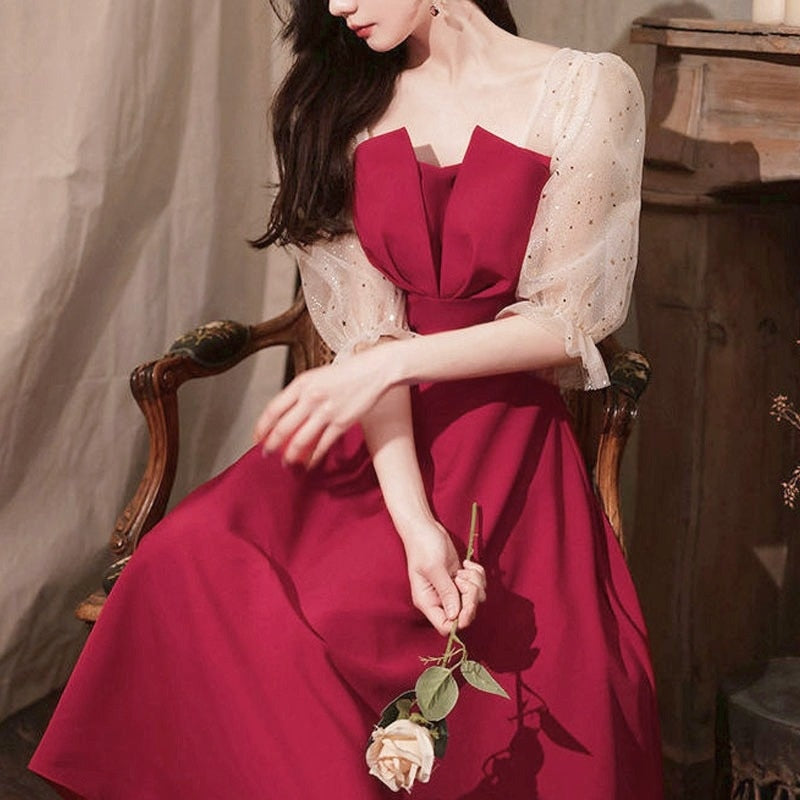 French Elegant Midi Dresses Korean Fashion Evening Party Dress Females Wedding Vintage Sundresses for Women Summer Chic
