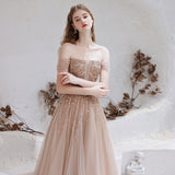 Darianrojas Beaded Evening Dresses Nude Pink Burgundy Sexy Off Shoulder Plunging Beading Sequined Sleeveless Formal Gown