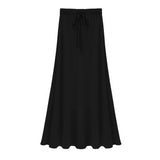 Sexy Summer Slit Side Skirt Women Fashion Casual Long Maxi Skirt Stretchy Solid Lace-Up Gray Black Skirts