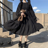 Darianrojas Gothic Style Dress Women Harajuku Gothic Lolita Kawaii Dress Punk Cute Long Sleeve Black Midi Dress Emo Mall Goth