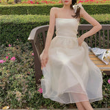 Darianrojas Sweet Elegant Fairy Long Dress White Mesh Sexy Party Strap Dress Summer Vintage Wedding Evening Victorian Dress Korean New