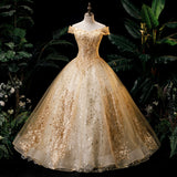 Gold Quinceanera Dress Off The Shoulder Party Prom Dress Ball Gown Vintage Lace Quinceanera Gown Plus Size Vestidos