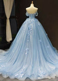 Darianrojas Elegant Sweetheart Neck Evening Dresses New Elegant Light Blue Off The Shoulder Appliques Formal Long Prom robe de soiree