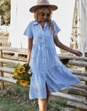 New Ladies Vintage Boho Summer Dress Women Midi Casual Loose Holiday Plaid Beach Shirt Dress Women Sundress Female Robe Vestidos