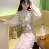 Darianrojas Winter sweet Lolita pink Plaid Strap Dress women Japanese Kawaii Bow Slim Party dresses Female Korean Fashion y2k birthday Dress