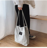Darianrojas Fashion Durable Women Student Cotton Linen Single Shoulder Bag Shopping Tote Check Plaid Female Flax Canvas  Bags