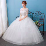 Luxury Lace V Neck Ball Gown Wedding Dresses Short Sleeve Princess Illusion Applique Bridal Gowns