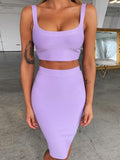 Bandage dress sets Women Sexy Two Piece Skirt Set  Summer Lilac Bodycon skirt and top set matching sets For Club Party