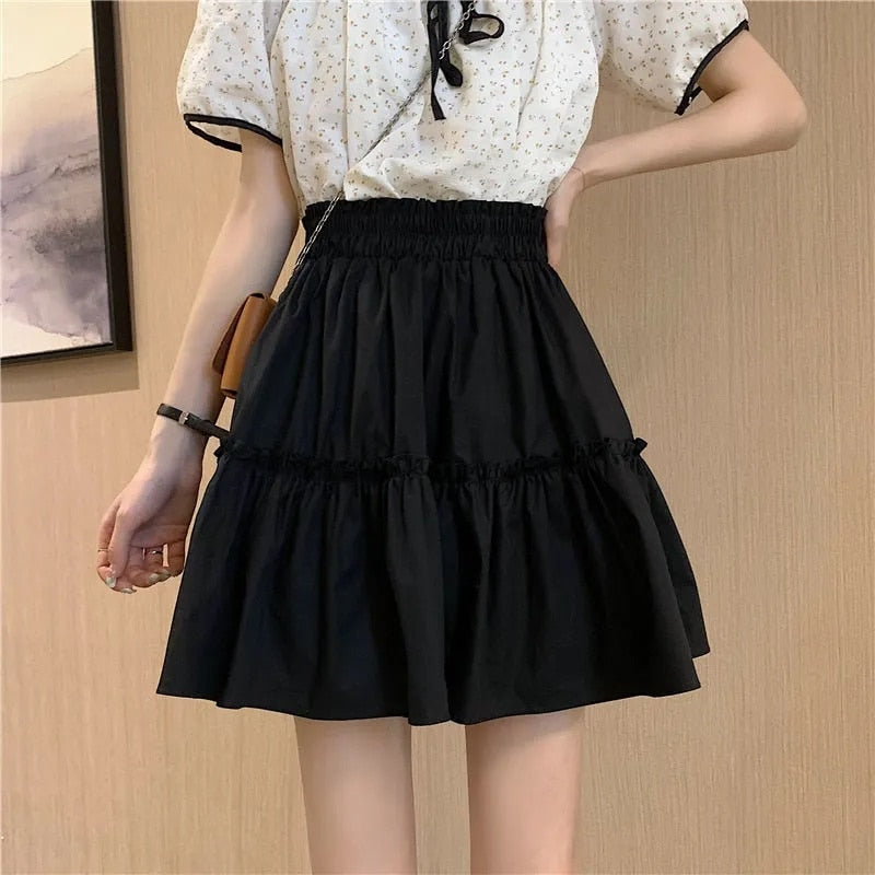 Harajuku White Mini Skirt Black Skirt Summer Women High Waist A-line Skirt Pleated Student Lady Cute Skirt Preppy Style wholesa
