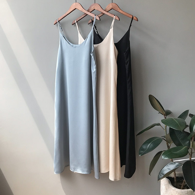 Spring summer Woman Tank Dress Casual Satin Sexy Camisole Elastic Female Home Beach Dresses v-neck camis sexy dress