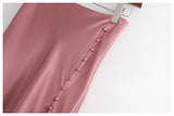 Solid Satin Midi Split Button Skirt Women Summer Pink Elegant Vintage Y2k Zipper Higt Waist Simple Casual A Line Long Skirts