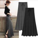 Sexy Summer Slit Side Skirt Women Fashion Casual Long Maxi Skirt Stretchy Solid Lace-Up Gray Black Skirts