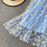 Summer Beach Mesh Floral Dress Women Vintage Elegant Sexy Beach Sundress Woman Party Night Korean Kawaii Vestidos