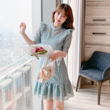 SMTHMA  Fashion Summer Lace Dress Female Hollow Out High-End Temperament Sweet Elegant Ruffle Dresses Vestidos