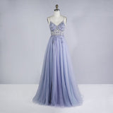 Darianrojas Beaded Crystal Prom Dresses Long Sexy See Through A-Line Split Tulle V Neck Spaghetti Strap Evening Formal Gown