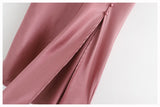 Solid Satin Midi Split Button Skirt Women Summer Pink Elegant Vintage Y2k Zipper Higt Waist Simple Casual A Line Long Skirts