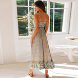 Women Long Maxi Dress Fashion Spaghetti Strap Floral Print Beach Dresses V-neck Ruffles Party Dress